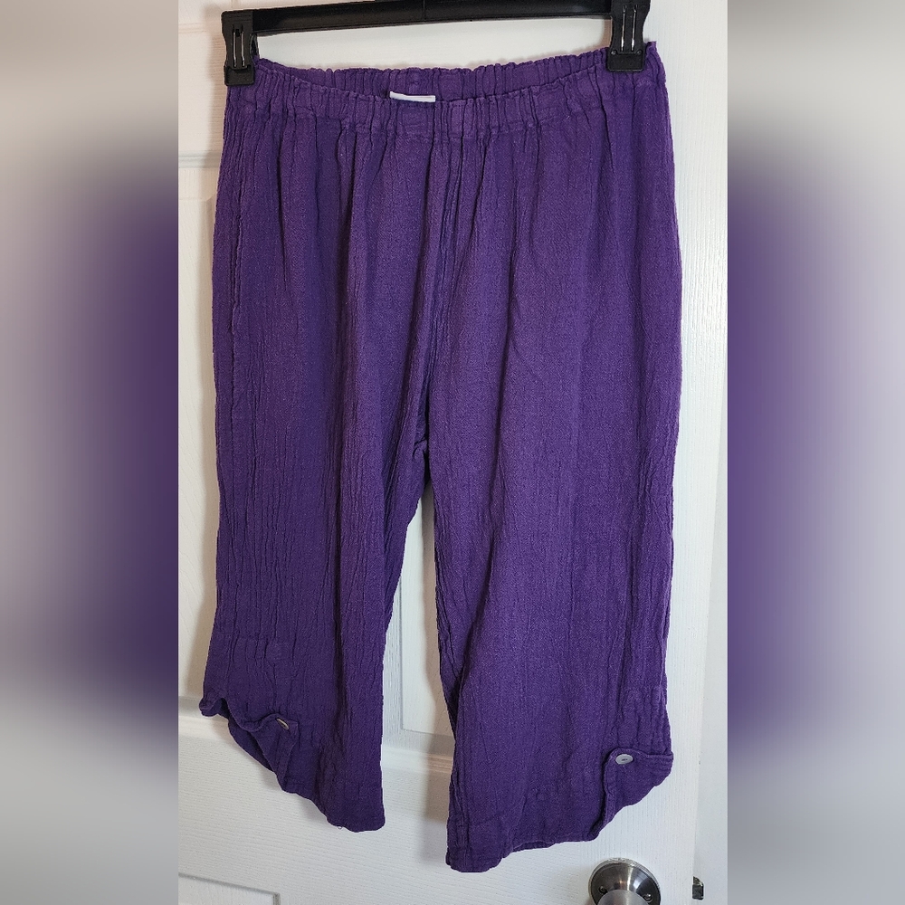 Oh My Gauze 1 pants purple 100% Cotton cropped capri split button bottoms
